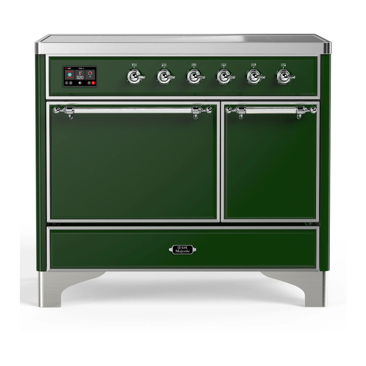 ILVE Majestic III 40-Inch Induction Range, 6 Elements, Solid Door Electric Oven, Emerald Green with Chrome Trim (UMDIB40QNR3EGC)
