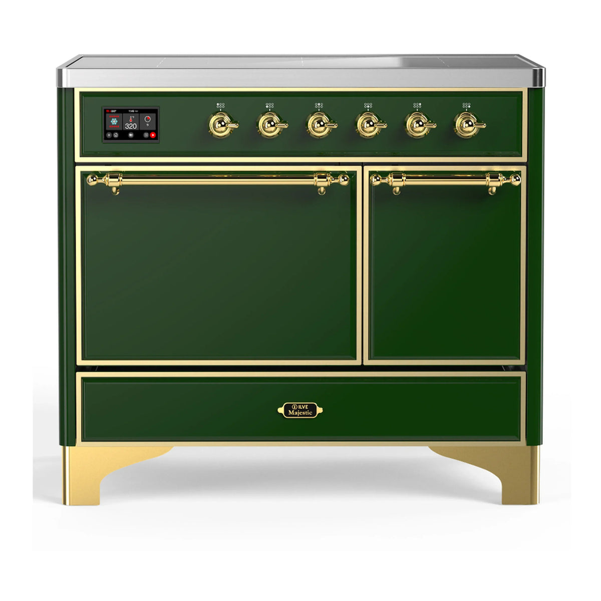 ILVE Majestic III 40-Inch Induction Range, 6 Elements, Solid Door Electric Oven, Emerald Green with Brass Trim (UMDIB40QNR3EGG)