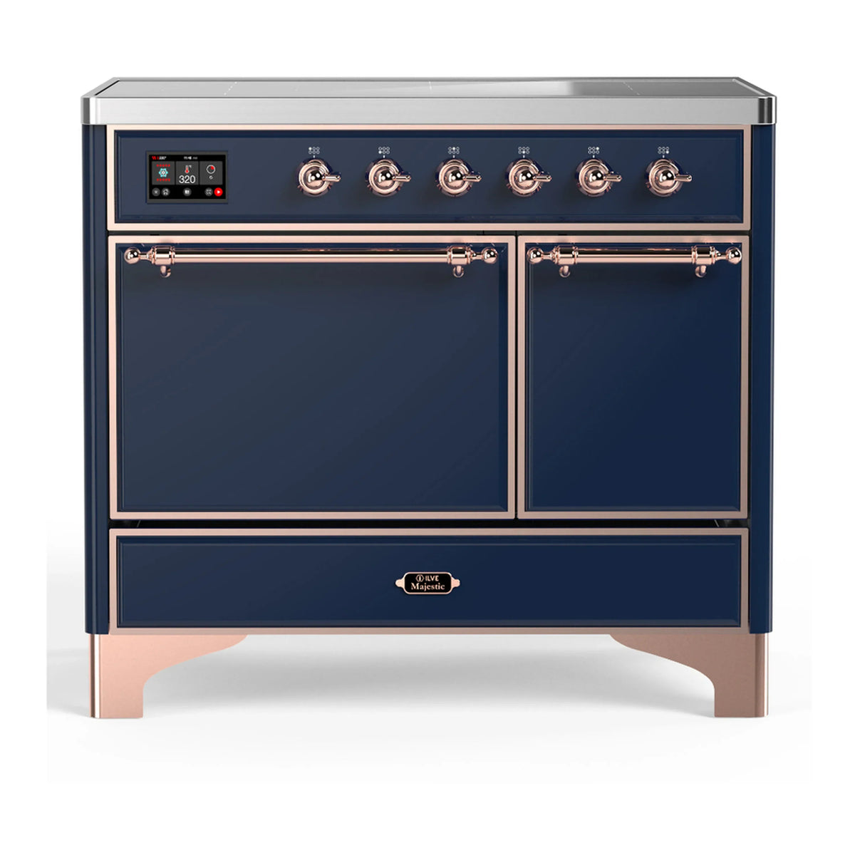 ILVE Majestic III 40-Inch Induction Range, 6 Elements, Solid Door Electric Oven, Midnight Blue with Copper Trim (UMDIB40QNR3MBP)