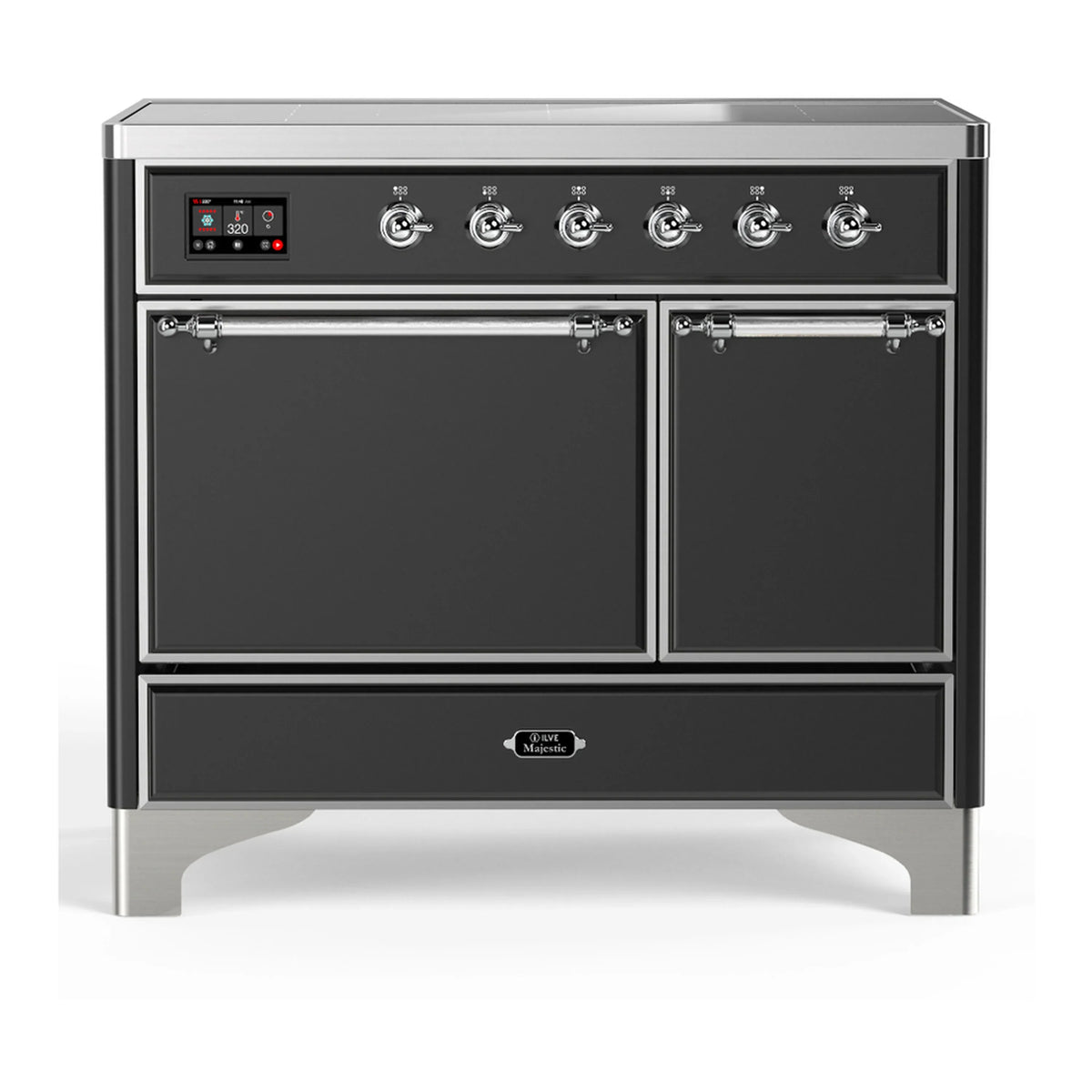 ILVE Majestic III 40-Inch Induction Range, 6 Elements, Solid Door Electric Oven, Matte Graphite with Chrome Trim (UMDIB40QNR3MGC)