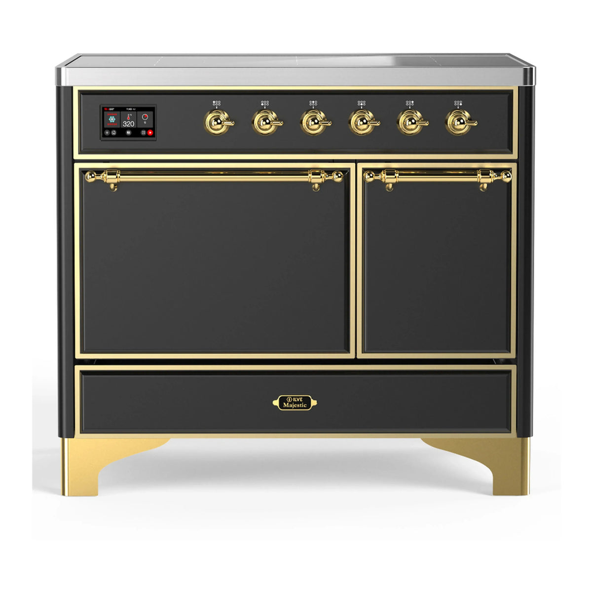 ILVE Majestic III 40-Inch Induction Range, 6 Elements, Solid Door Electric Oven, Matte Graphite with Brass Trim (UMDIB40QNR3MGG)