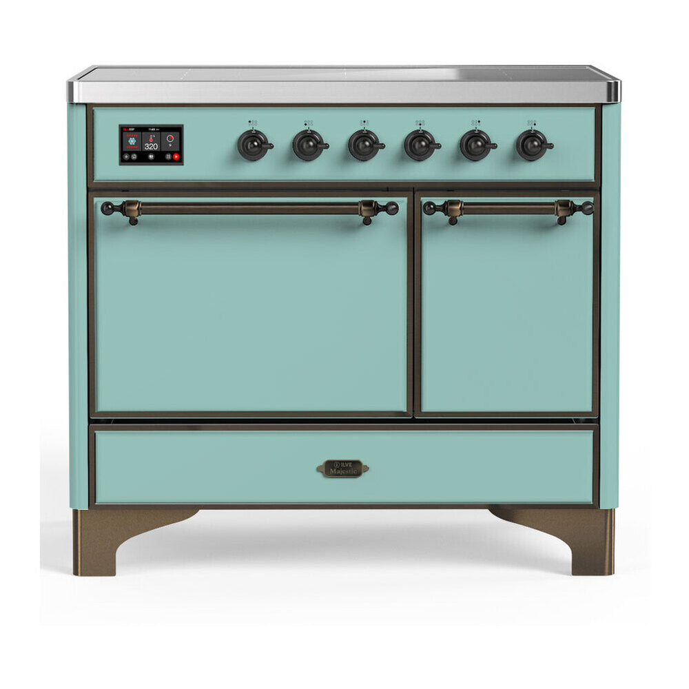 ILVE Majestic III 40-Inch Induction Range, 6 Elements, Solid Door Electric Oven, Mediterranean Mint with Burnished Trim (UMDIB40QNR3MMB)