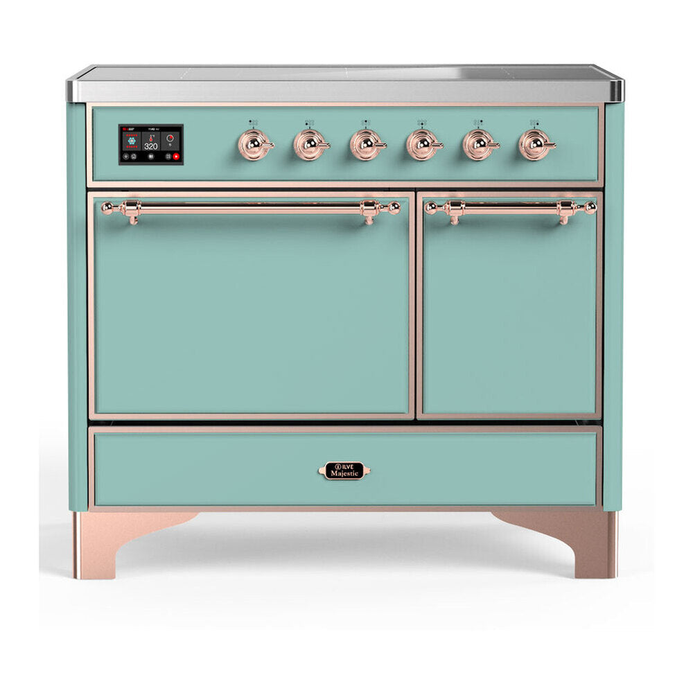 ILVE Majestic III 40-Inch Induction Range, 6 Elements, Solid Door Electric Oven, Mediterranean Mint with Copper Trim (UMDIB40QNR3MMP)