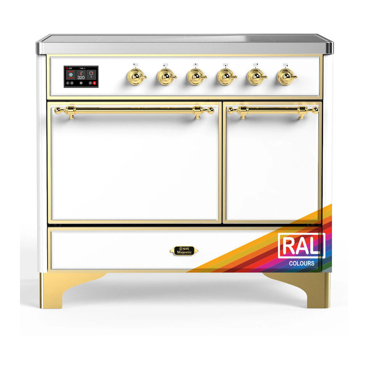 ILVE Majestic III 40-Inch Induction Range, 6 Elements, Solid Door Electric Oven, RAL with Brass Trim (UMDIB40QNR3RAG)