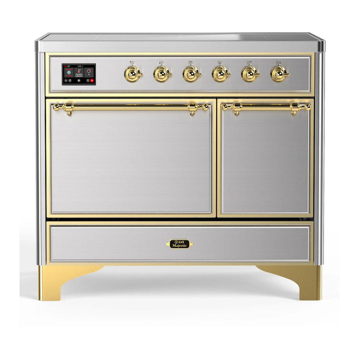 ILVE Majestic III 40-Inch Induction Range, 6 Elements, Solid Door Electric Oven, Stainless Steel with Brass Trim (UMDIB40QNR3SSG)