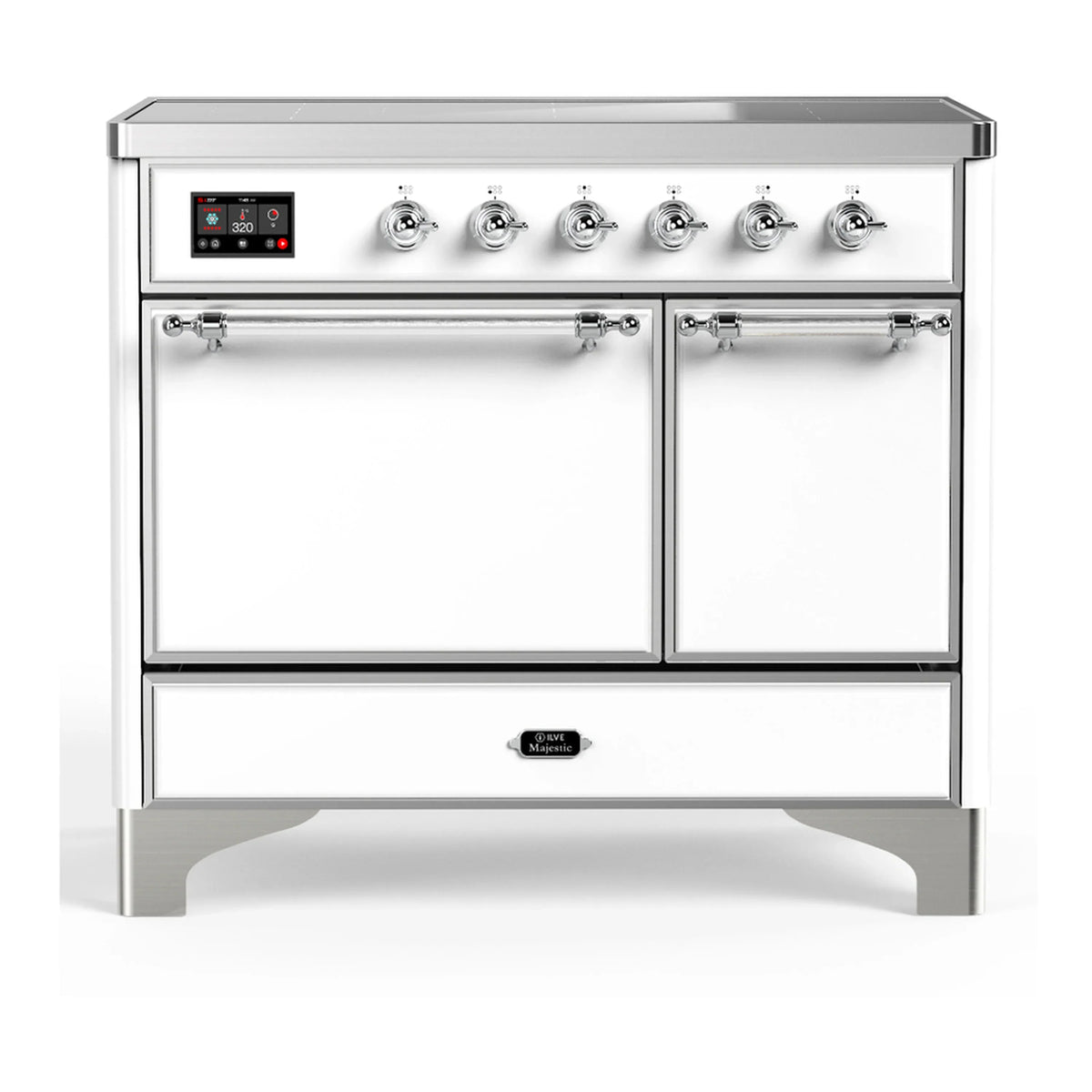 ILVE Majestic III 40-Inch Induction Range, 6 Elements, Solid Door Electric Oven, White with Chrome Trim (UMDIB40QNR3WHC)