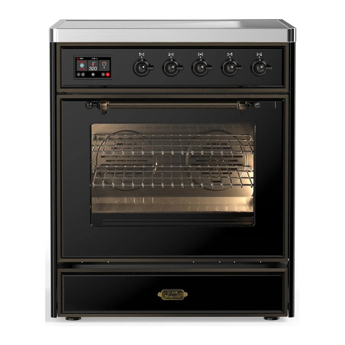 ILVE Majestic III 30-Inch Induction Range, 4 Elements, Triple Glass Door Electric Oven, Glossy Black with Burnished Trim (UMIB30NR3BKB)