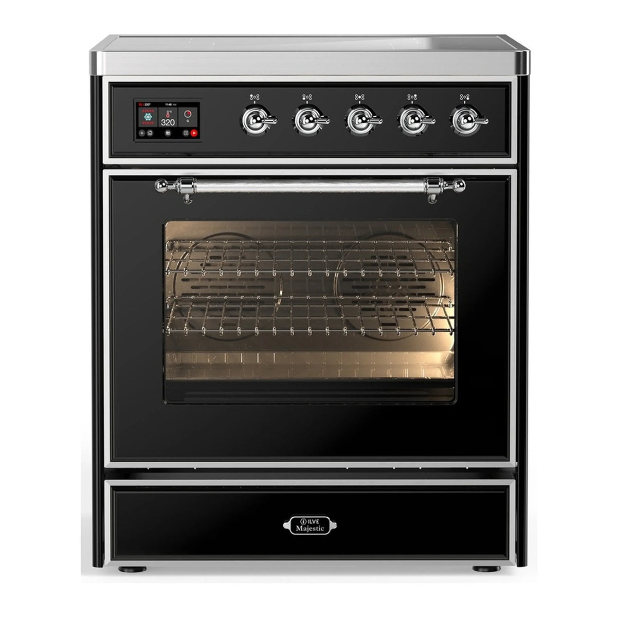 ILVE Majestic III 30-Inch Induction Range, 4 Elements, Triple Glass Door Electric Oven, Glossy Black with Chrome Trim (UMIB30NR3BKC)
