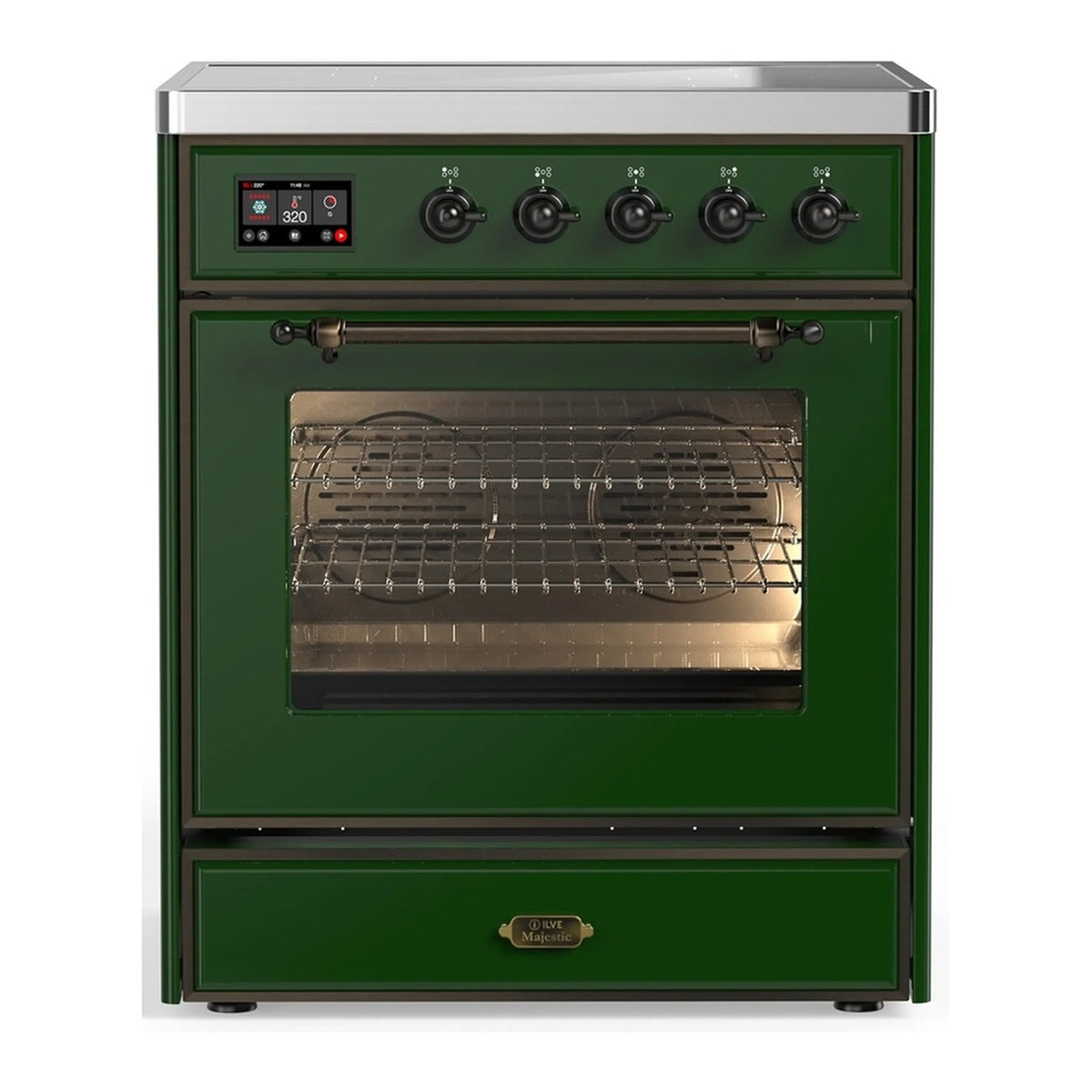 ILVE Majestic III 30-Inch Induction Range, 4 Elements, Triple Glass Door Electric Oven, Emerald Green with Burnished Trim (UMIB30NR3EGB)