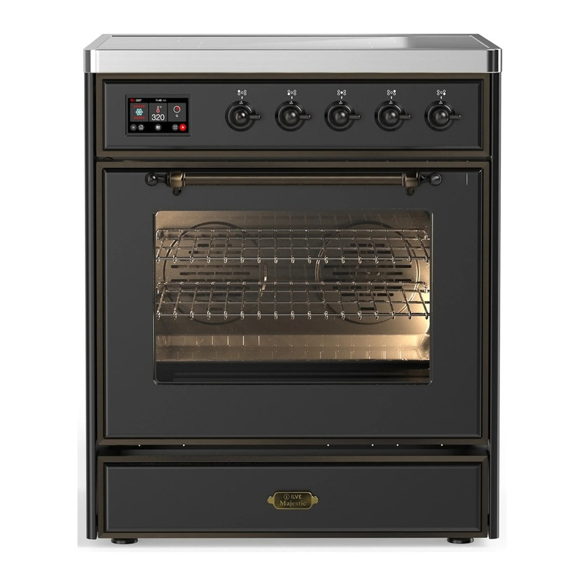 ILVE Majestic III 30-Inch Induction Range, 4 Elements, Triple Glass Door Electric Oven, Matte Graphite with Burnished Trim (UMIB30NR3MGB)