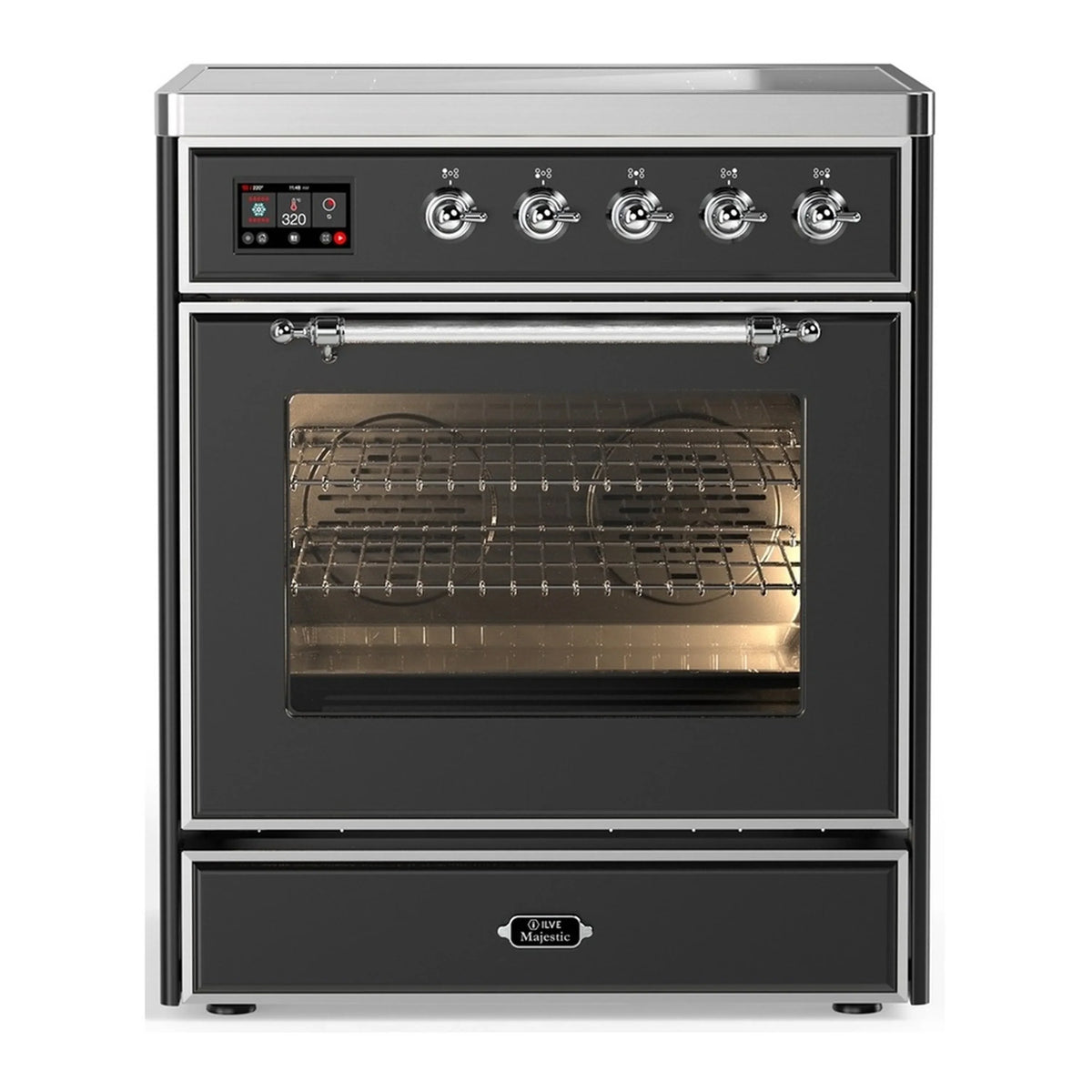 ILVE Majestic III 30-Inch Induction Range, 4 Elements, Triple Glass Door Electric Oven, Matte Graphite with Chrome Trim (UMIB30NR3MGC)