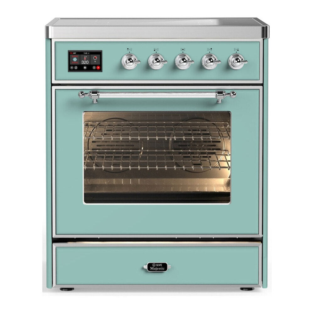 ILVE Majestic III 30-Inch Induction Range, 4 Elements, Triple Glass Door Electric Oven, Mediterranean Mint with Chrome Trim (UMIB30NR3MMC)