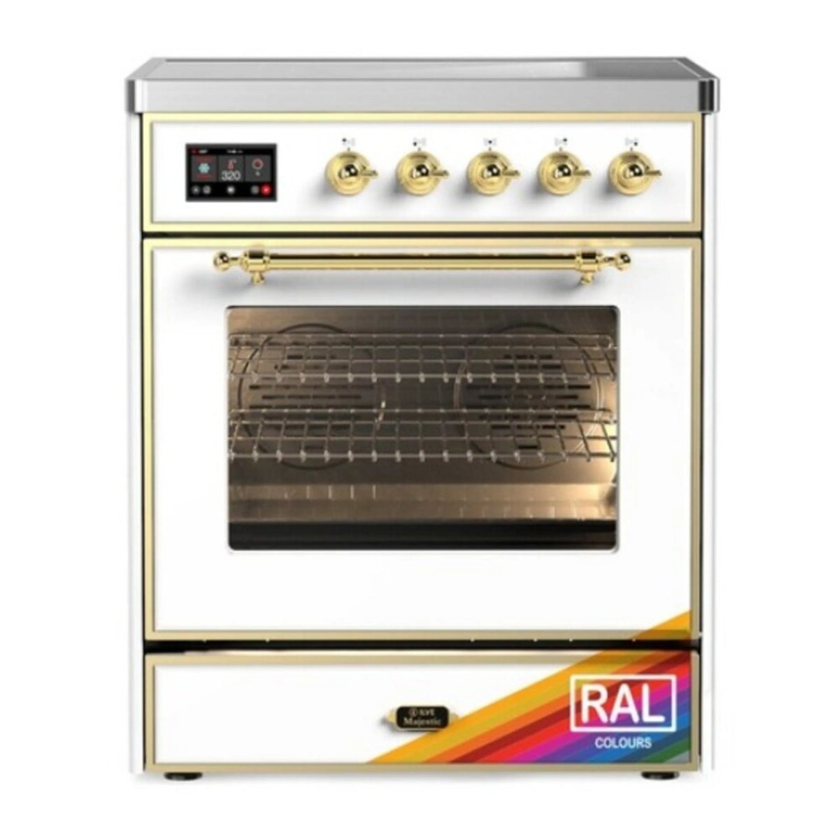 ILVE Majestic III 30-Inch Induction Range, 4 Elements, Triple Glass Door Electric Oven, RAL with Brass Trim (UMIB30NR3RAG)