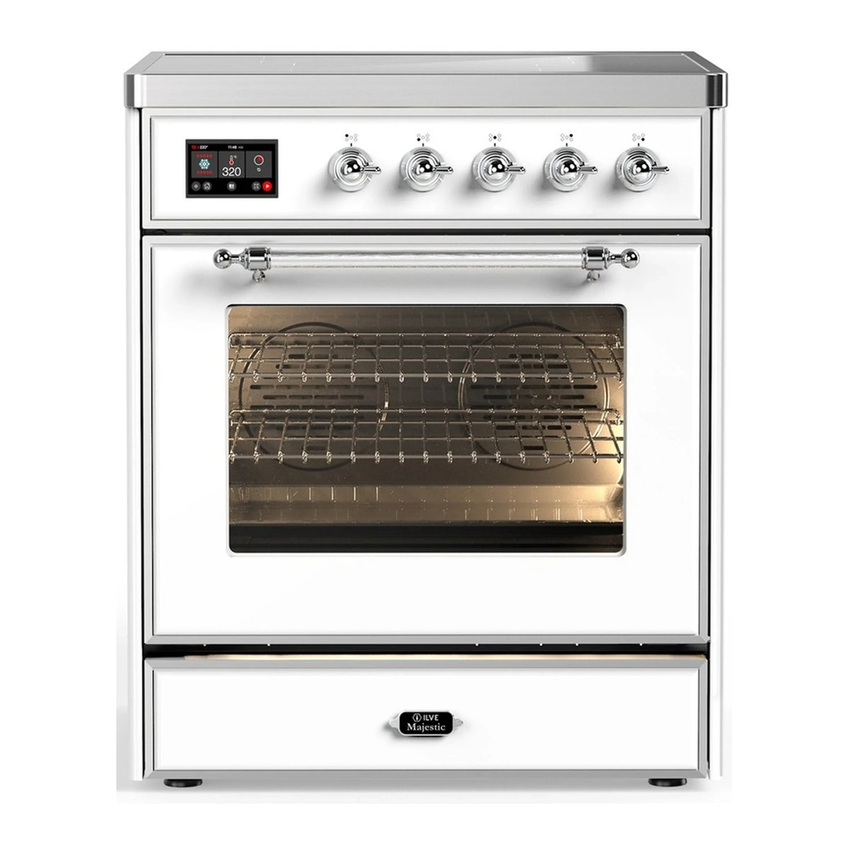 ILVE Majestic III 30-Inch Induction Range, 4 Elements, Triple Glass Door Electric Oven, White with Chrome Trim (UMIB30NR3WHC)