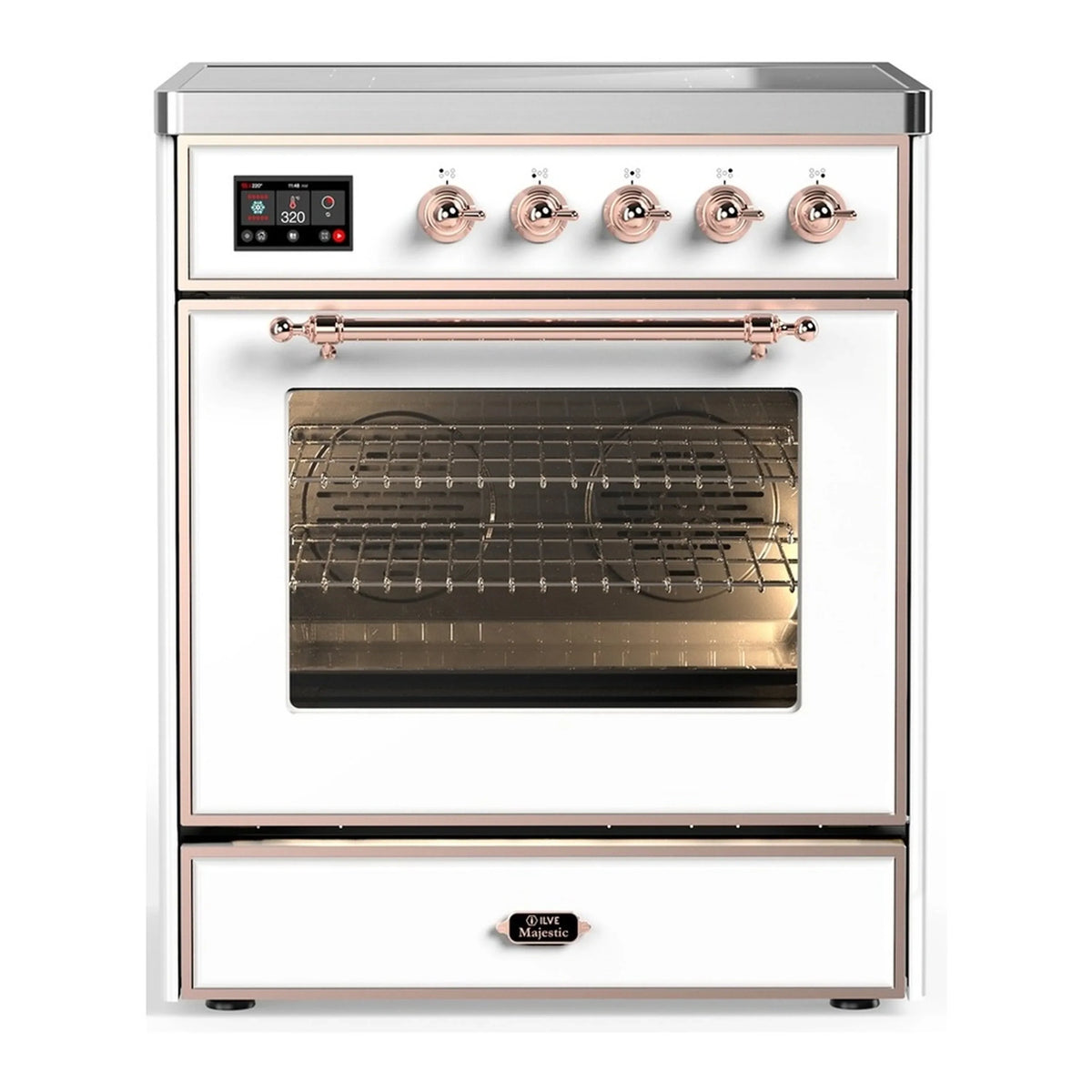 ILVE Majestic III 30-Inch Induction Range, 4 Elements, Triple Glass Door Electric Oven, White with Copper Trim (UMIB30NR3WHP)