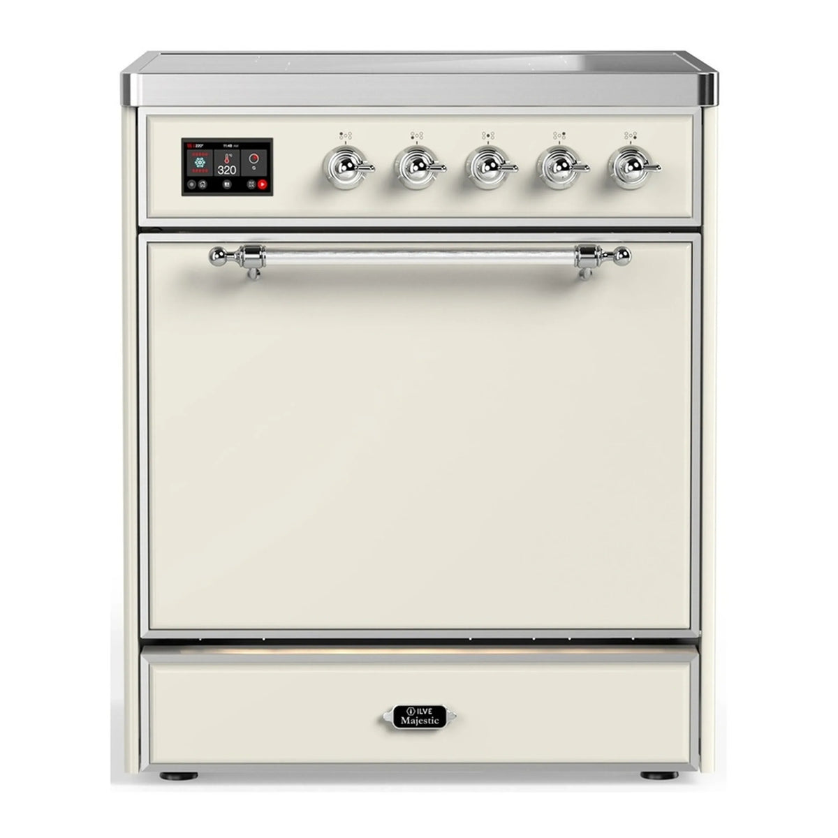 ILVE Majestic III 30-Inch Induction Range, 4 Elements, Solid Door Electric Oven, Antique White with Chrome Trim (UMIB30QNR3AWC)
