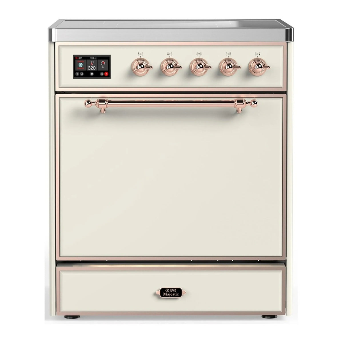 ILVE Majestic III 30-Inch Induction Range, 4 Elements, Solid Door Electric Oven, Antique White with Copper Trim (UMIB30QNR3AWP)