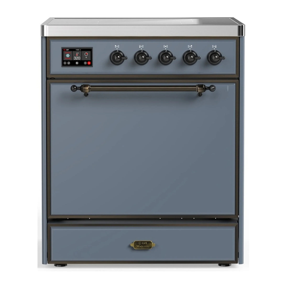 ILVE Majestic III 30-Inch Induction Range, 4 Elements, Solid Door Electric Oven, Blue Grey with Burnished Trim (UMIB30QNR3BGB)