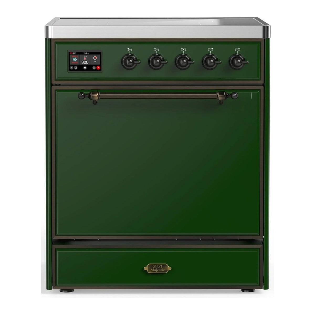 ILVE Majestic III 30-Inch Induction Range, 4 Elements, Solid Door Electric Oven, Emerald Green with Burnished Trim (UMIB30QNR3EGB)