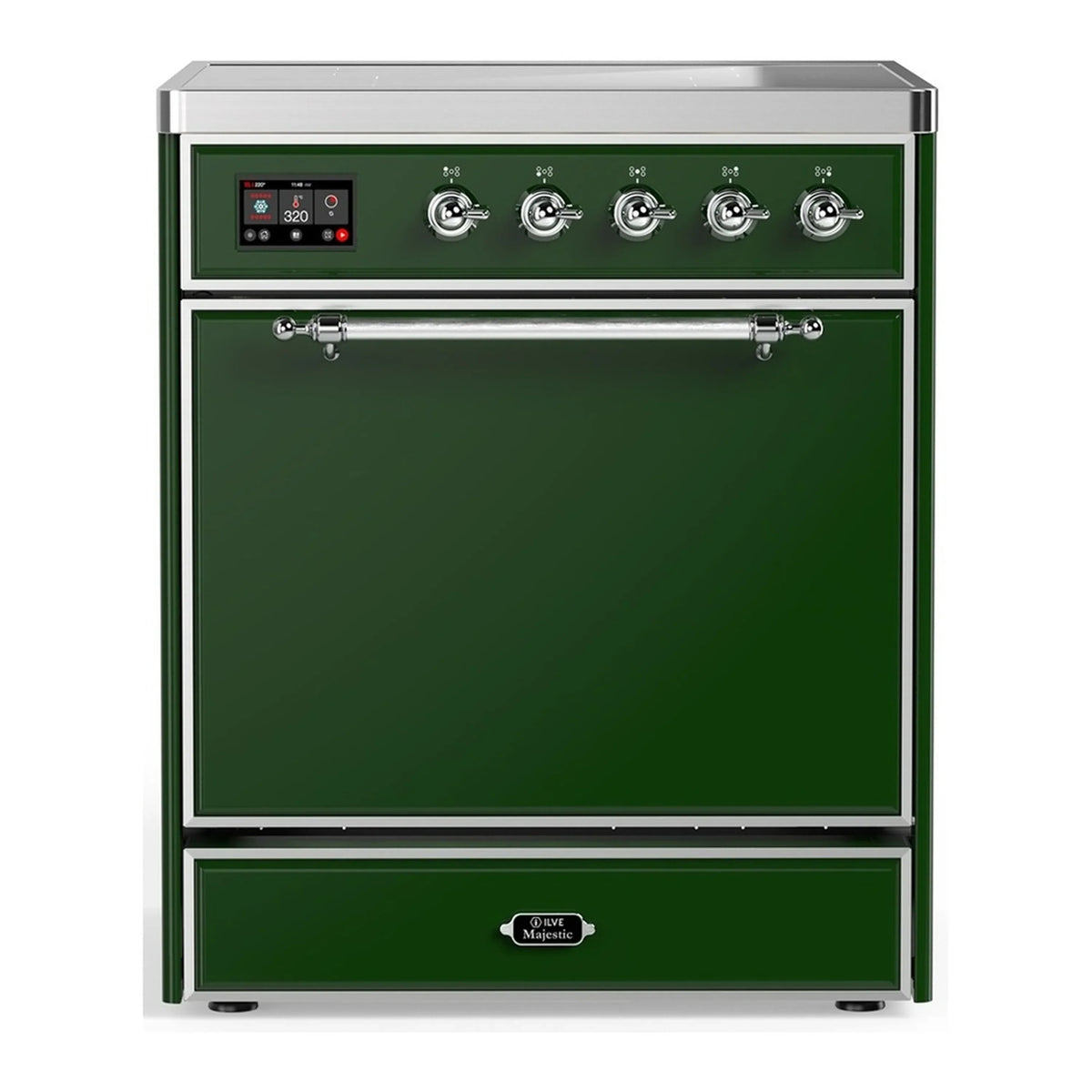 ILVE Majestic III 30-Inch Induction Range, 4 Elements, Solid Door Electric Oven, Emerald Green with Chrome Trim (UMIB30QNR3EGC)