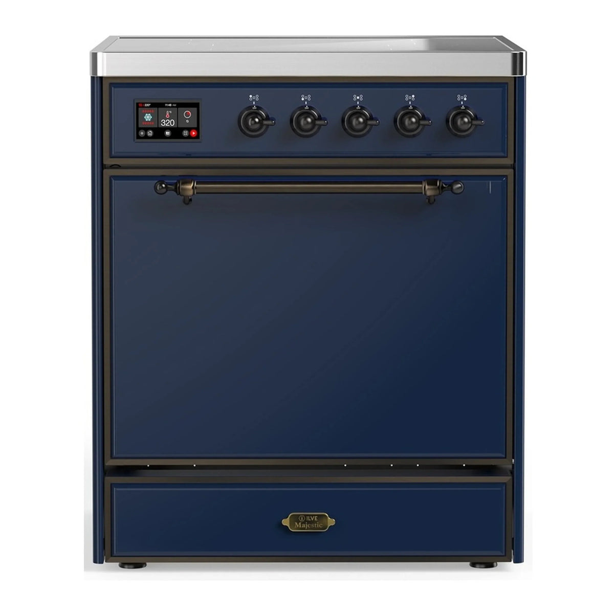 ILVE Majestic III 30-Inch Induction Range, 4 Elements, Solid Door Electric Oven, Midnight Blue with Burnished Trim (UMIB30QNR3MBB)
