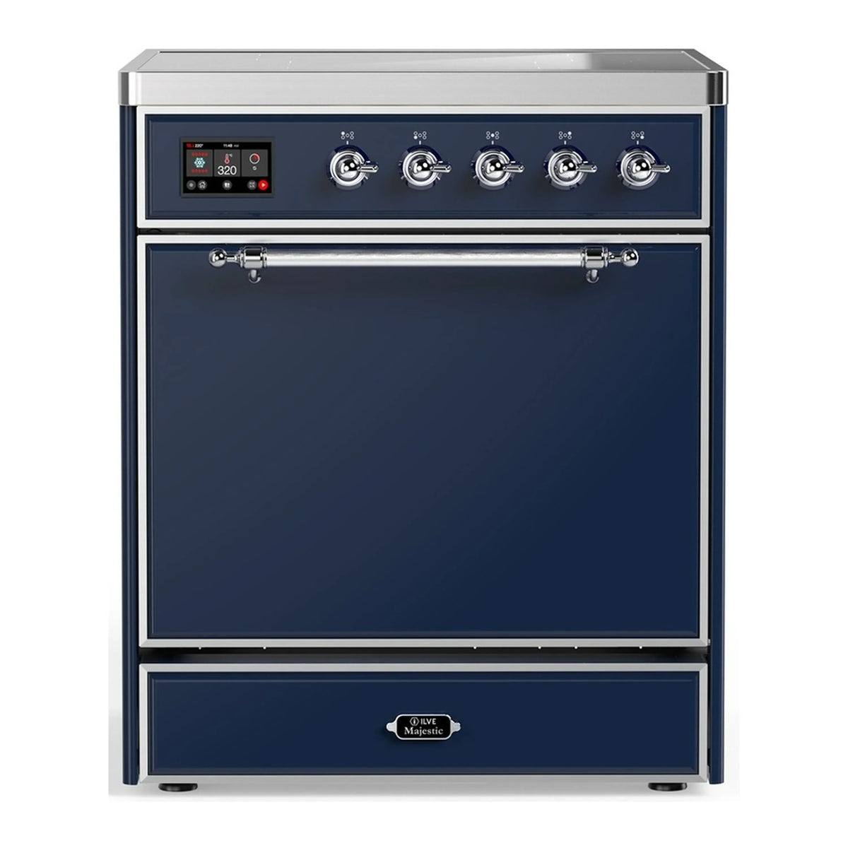 ILVE Majestic III 30-Inch Induction Range, 4 Elements, Solid Door Electric Oven, Midnight Blue with Chrome Trim (UMIB30QNR3MBC)