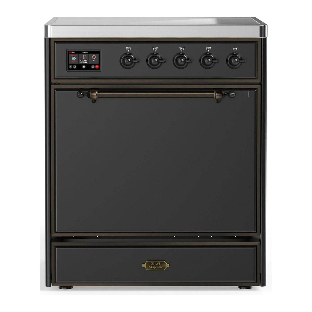 ILVE Majestic III 30-Inch Induction Range, 4 Elements, Solid Door Electric Oven, Matte Graphite with Burnished Trim (UMIB30QNR3MGB)