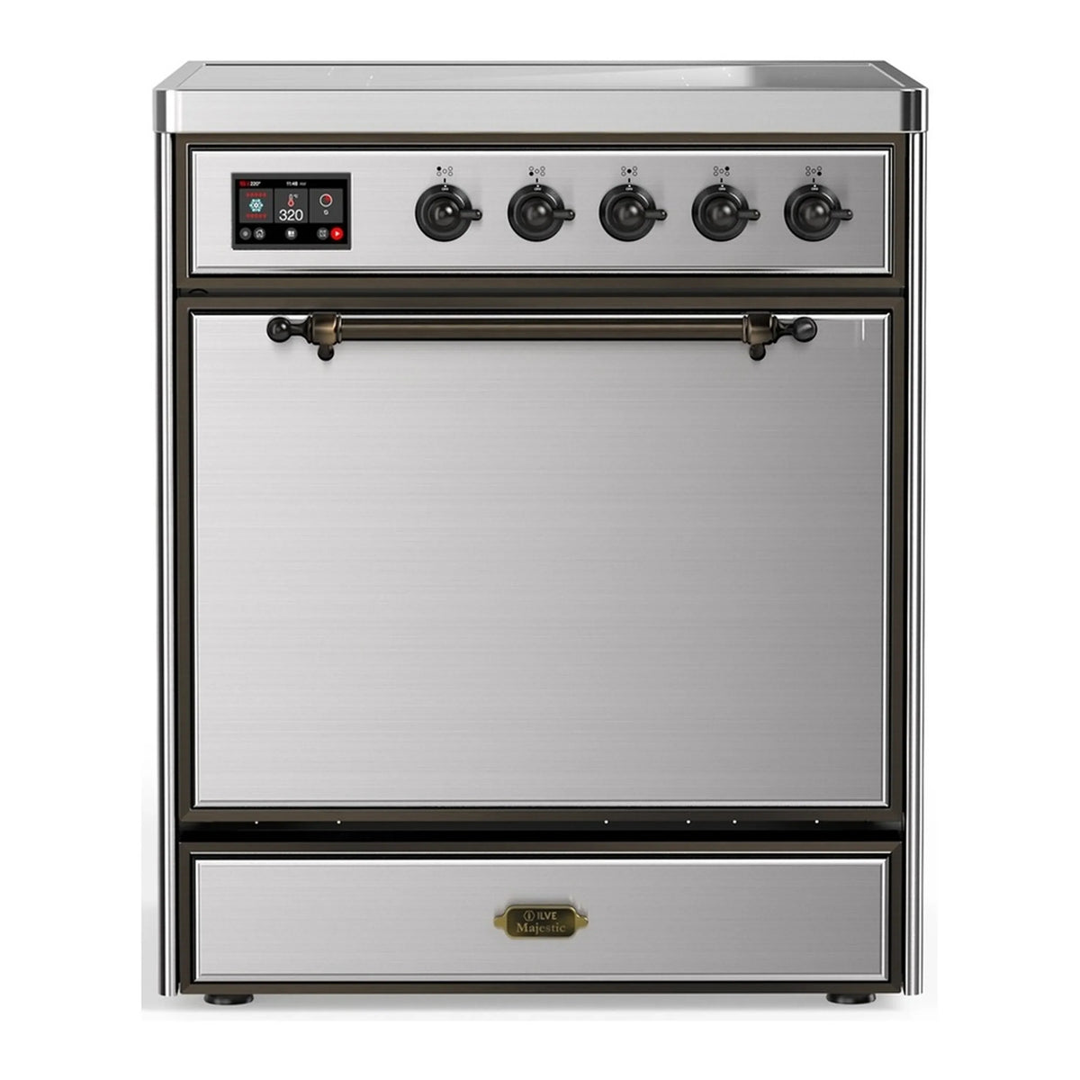 ILVE Majestic III 30-Inch Induction Range, 4 Elements, Solid Door Electric Oven, Stainless Steel with Burnished Trim (UMIB30QNR3SSB)