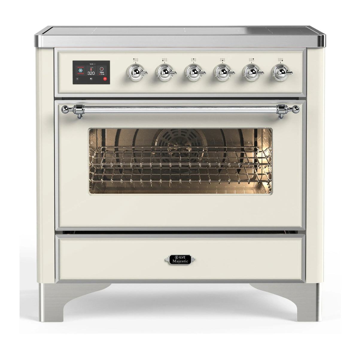 ILVE Majestic III 36-Inch Induction Range, 6 Elements, Triple Glass Door Electric Oven, Antique White with Chrome Trim (UMIB36NR3AWC)