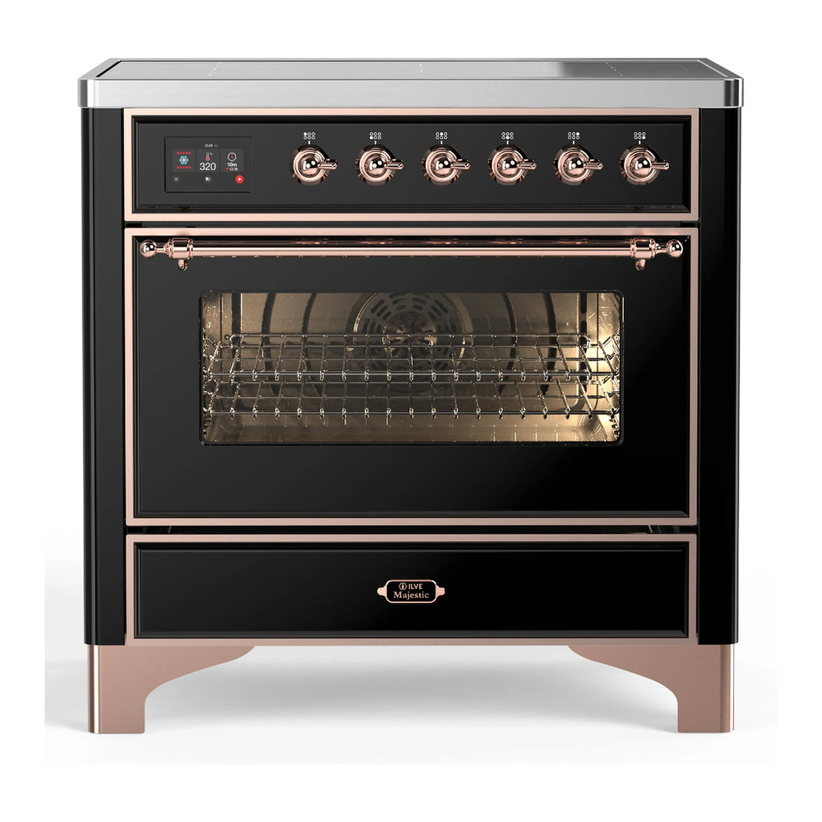 ILVE Majestic III 36-Inch Induction Range, 6 Elements, Triple Glass Door Electric Oven, Glossy Black with Copper Trim (UMIB36NR3BKP)