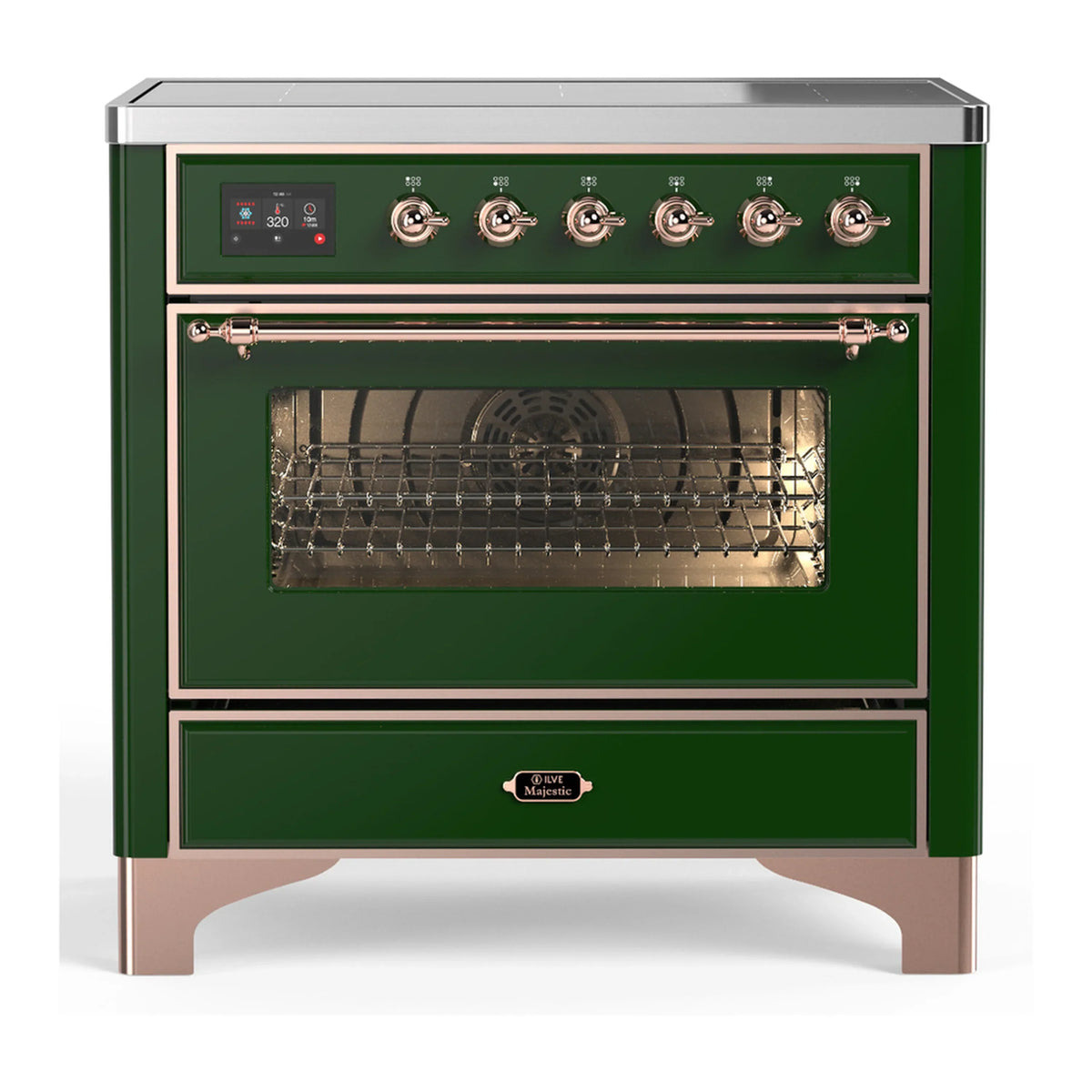 ILVE Majestic III 36-Inch Induction Range, 6 Elements, Triple Glass Door Electric Oven, Emerald Green with Copper Trim (UMIB36NR3EGP)