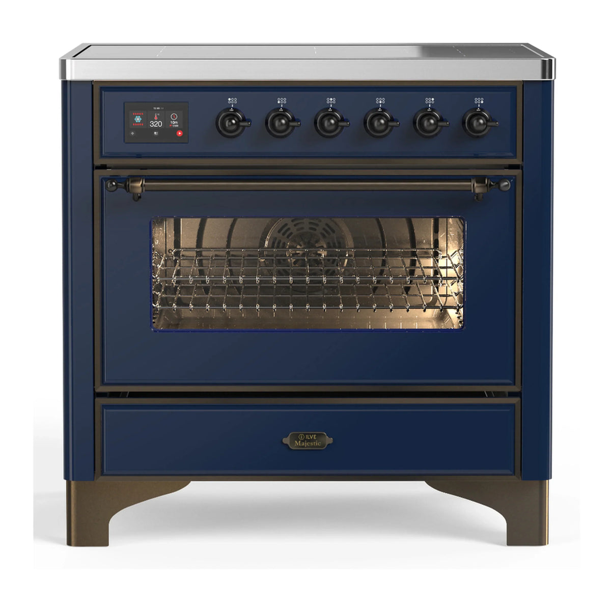ILVE Majestic III 36-Inch Induction Range, 6 Elements, Triple Glass Door Electric Oven, Midnight Blue with Burnished Trim (UMIB36NR3MBB)
