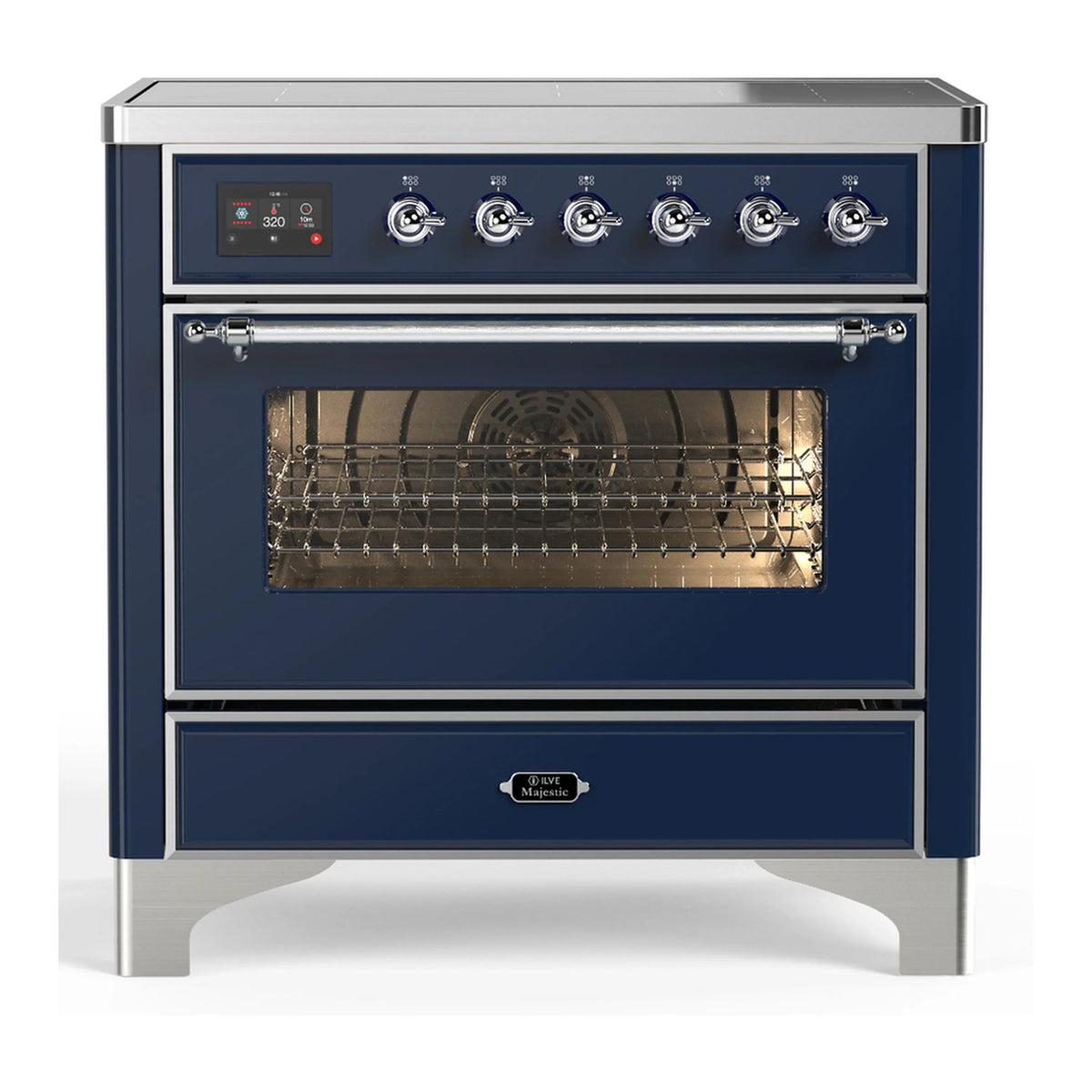 ILVE Majestic III 36-Inch Induction Range, 6 Elements, Triple Glass Door Electric Oven, Midnight Blue with Chrome Trim (UMIB36NR3MBC)
