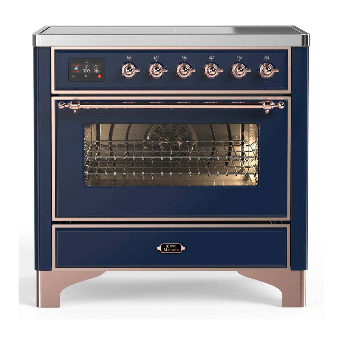 ILVE Majestic III 36-Inch Induction Range, 6 Elements, Triple Glass Door Electric Oven, Midnight Blue with Copper Trim (UMIB36NR3MBP)