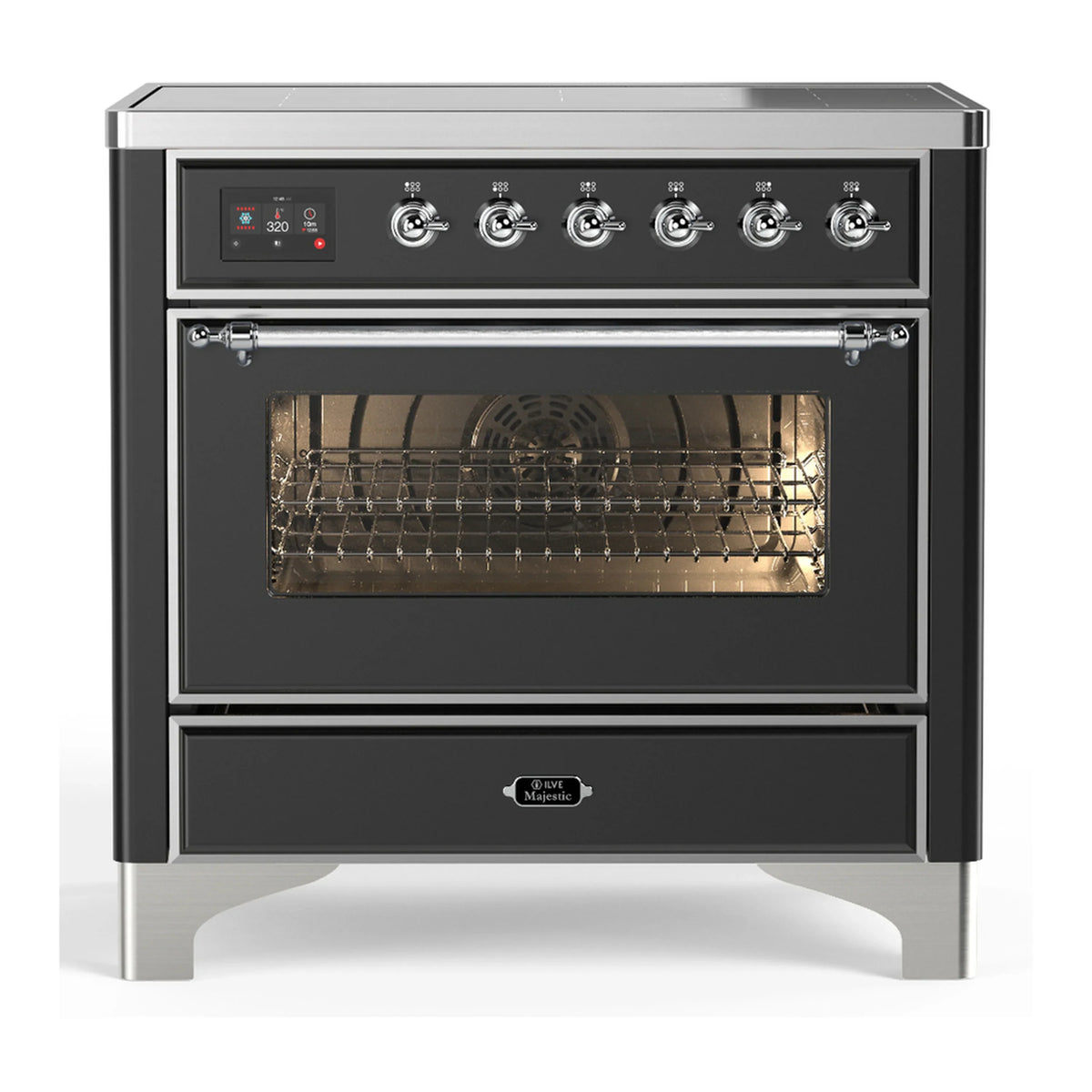 ILVE Majestic III 36-Inch Induction Range, 6 Elements, Triple Glass Door Electric Oven, Matte Graphite with Chrome Trim (UMIB36NR3MGC)
