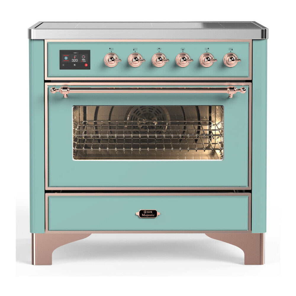 ILVE Majestic III 36-Inch Induction Range, 6 Elements, Triple Glass Door Electric Oven, Mediterranean Mint with Copper Trim (UMIB36NR3MMP)