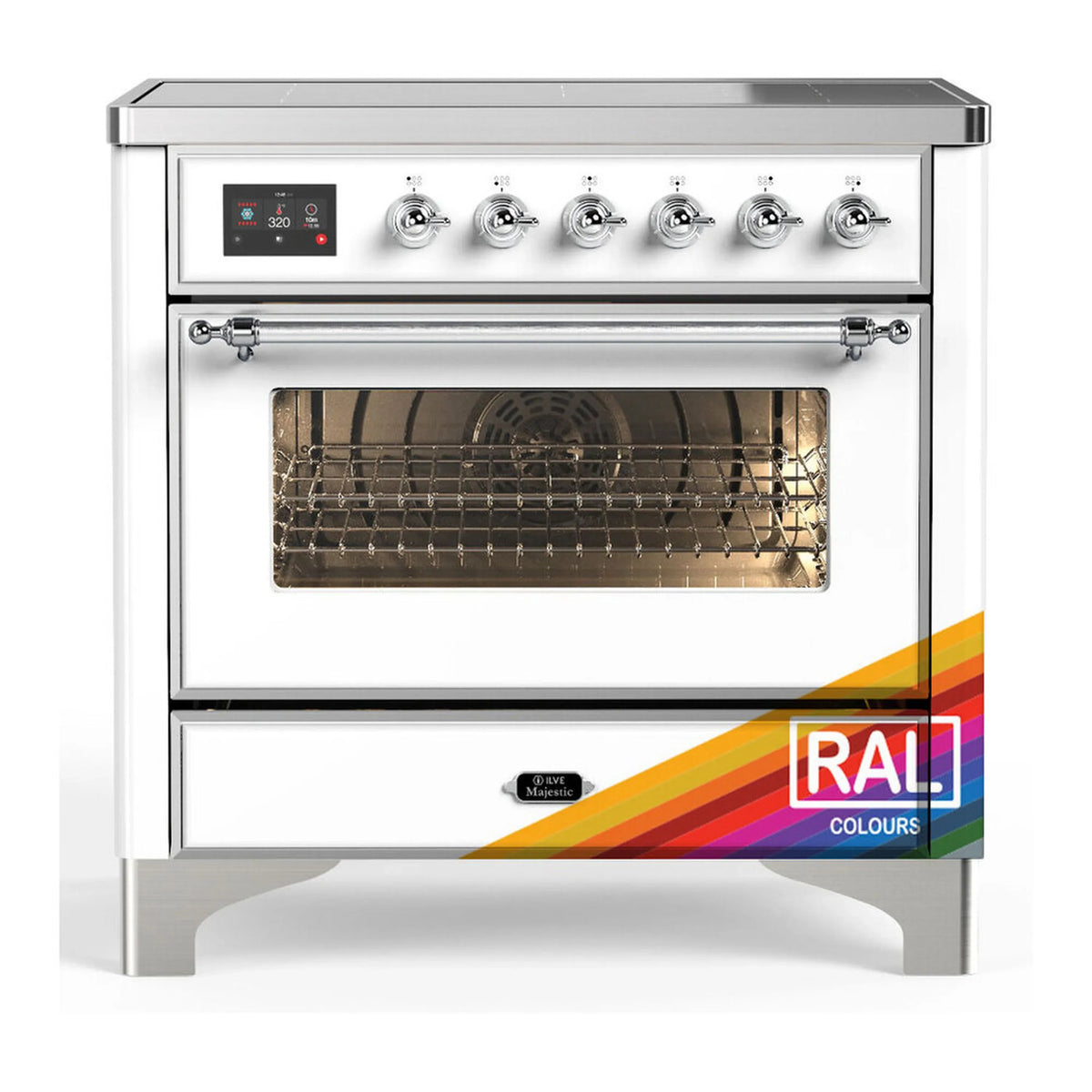 ILVE Majestic III 36-Inch Induction Range, 6 Elements, Triple Glass Door Electric Oven, RAL with Chrome Trim (UMIB36NR3RAC)
