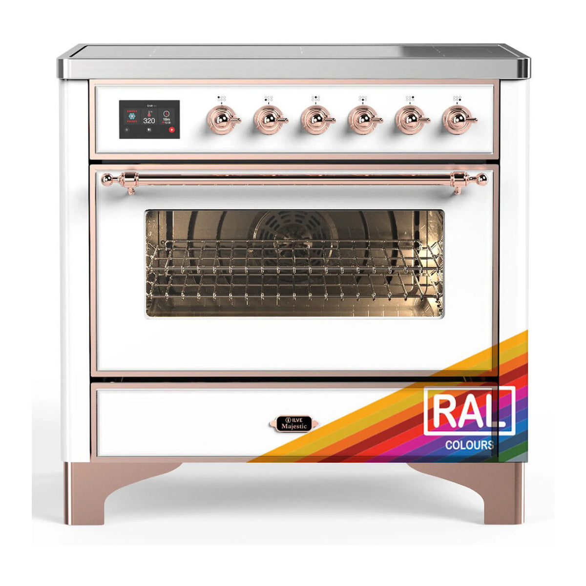 ILVE Majestic III 36-Inch Induction Range, 6 Elements, Triple Glass Door Electric Oven, RAL with Copper Trim (UMIB36NR3RAP)