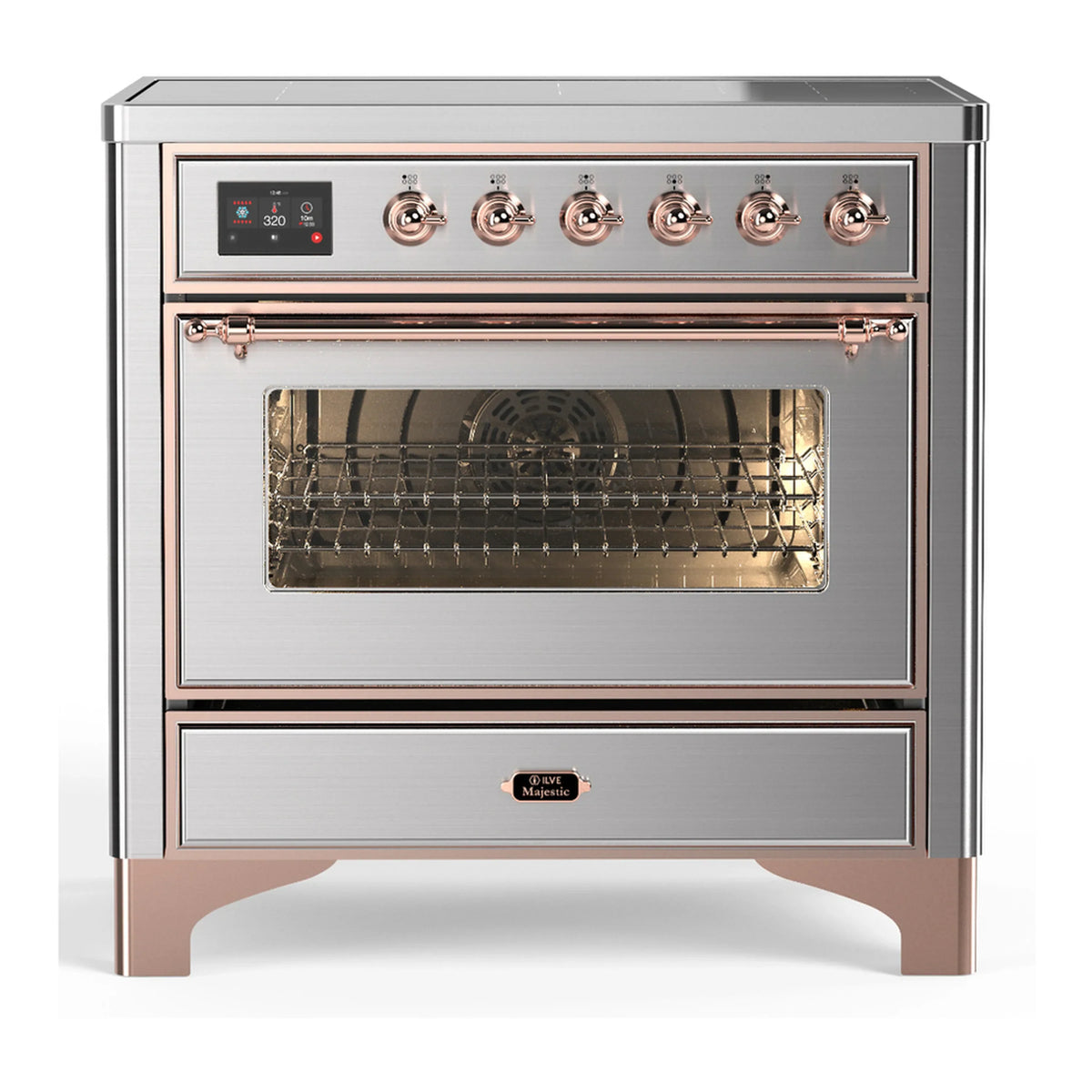 ILVE Majestic III 36-Inch Induction Range, 6 Elements, Triple Glass Door Electric Oven, Stainless Steel with Copper Trim (UMIB36NR3SSP)