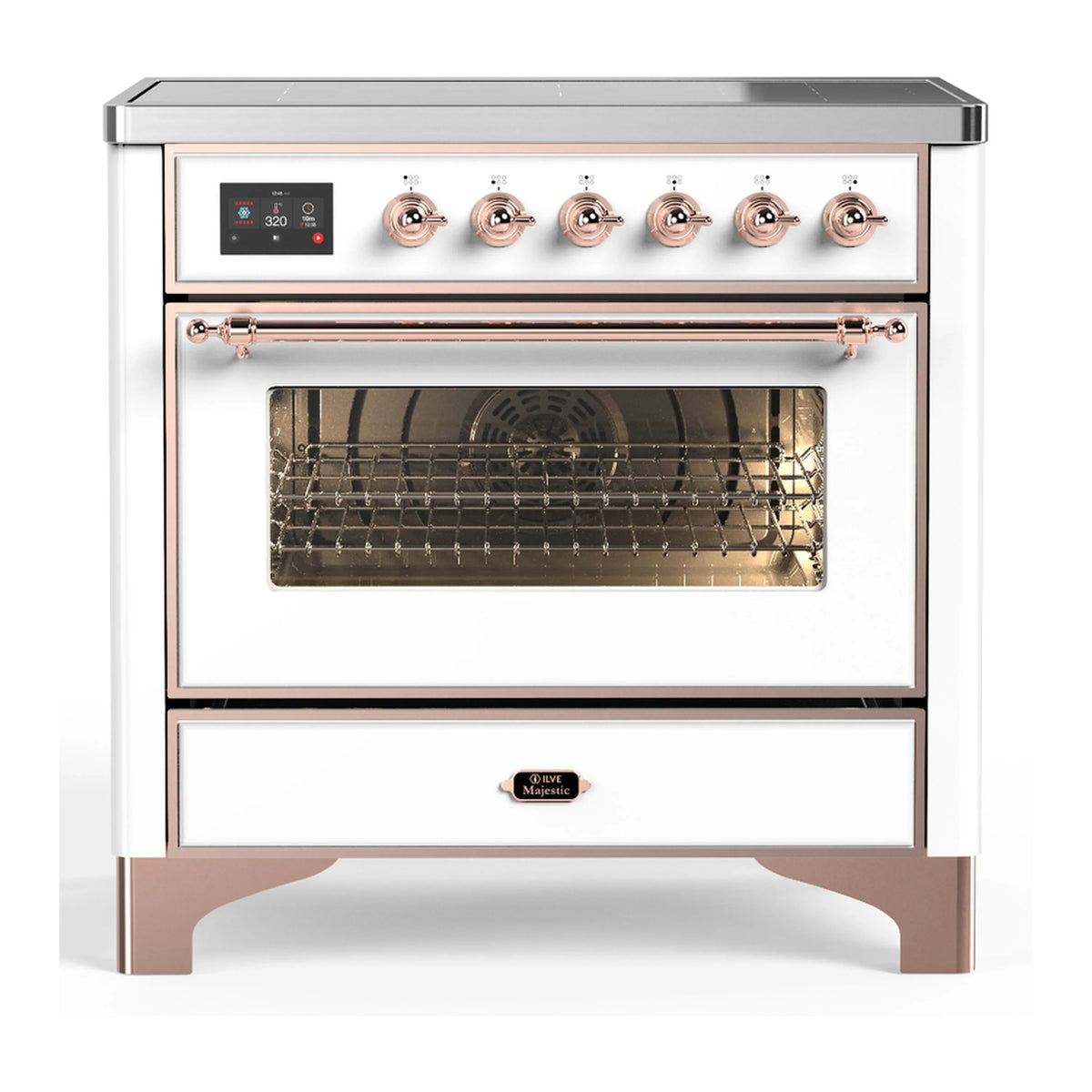 ILVE Majestic III 36-Inch Induction Range, 6 Elements, Triple Glass Door Electric Oven, White with Copper Trim (UMIB36NR3WHP)