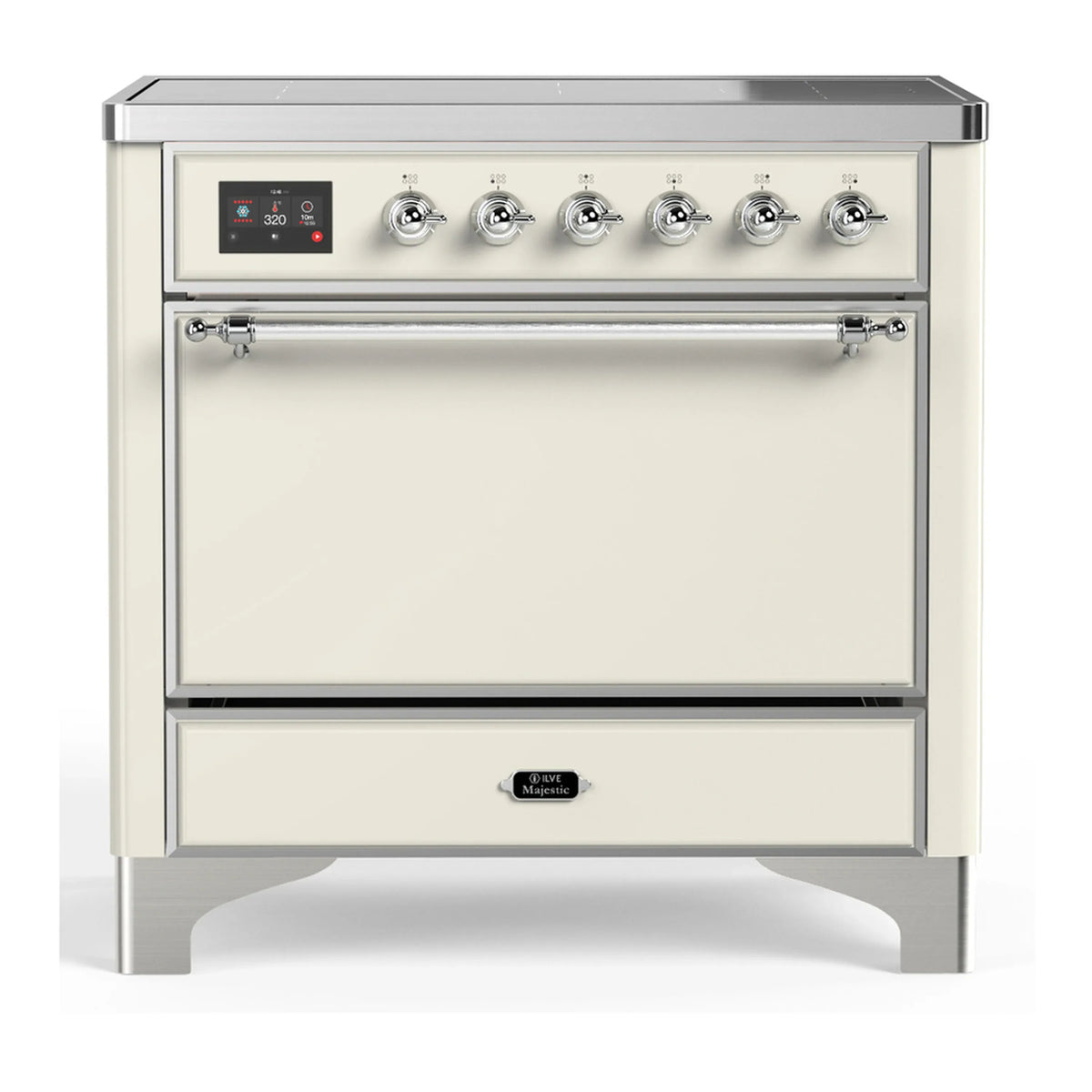 ILVE Majestic III 36-Inch Induction Range, 6 Elements, Solid Door Electric Oven, Antique White with Chrome Trim (UMIB36QNR3AWC)