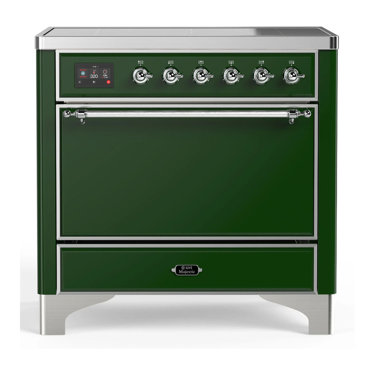 ILVE Majestic III 36-Inch Induction Range, 6 Elements, Solid Door Electric Oven, Emerald Green with Chrome Trim (UMIB36QNR3EGC)