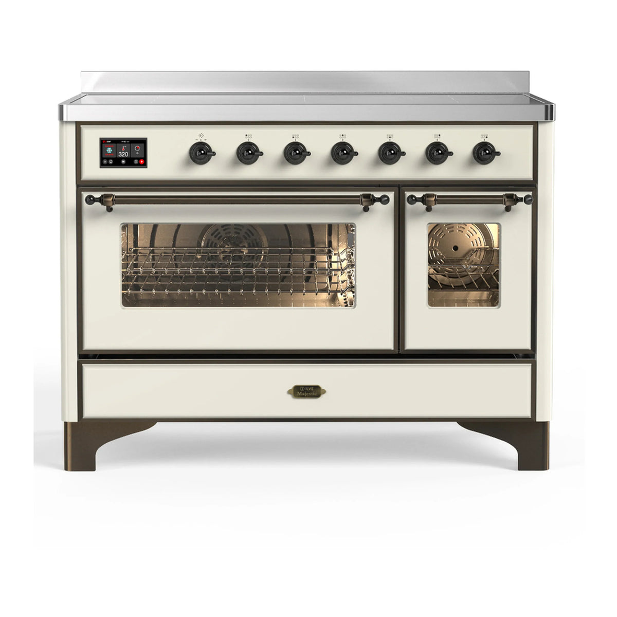 ILVE Majestic III 48-Inch Induction Range, 6 Elements, Triple Glass Door Electric Oven, Antique White with Burnished Trim (UMIB48NR3AWB)