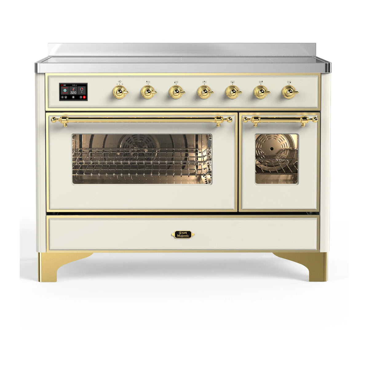 ILVE Majestic III 48-Inch Induction Range, 6 Elements, Triple Glass Door Electric Oven, Antique White with Brass Trim (UMIB48NR3AWG)