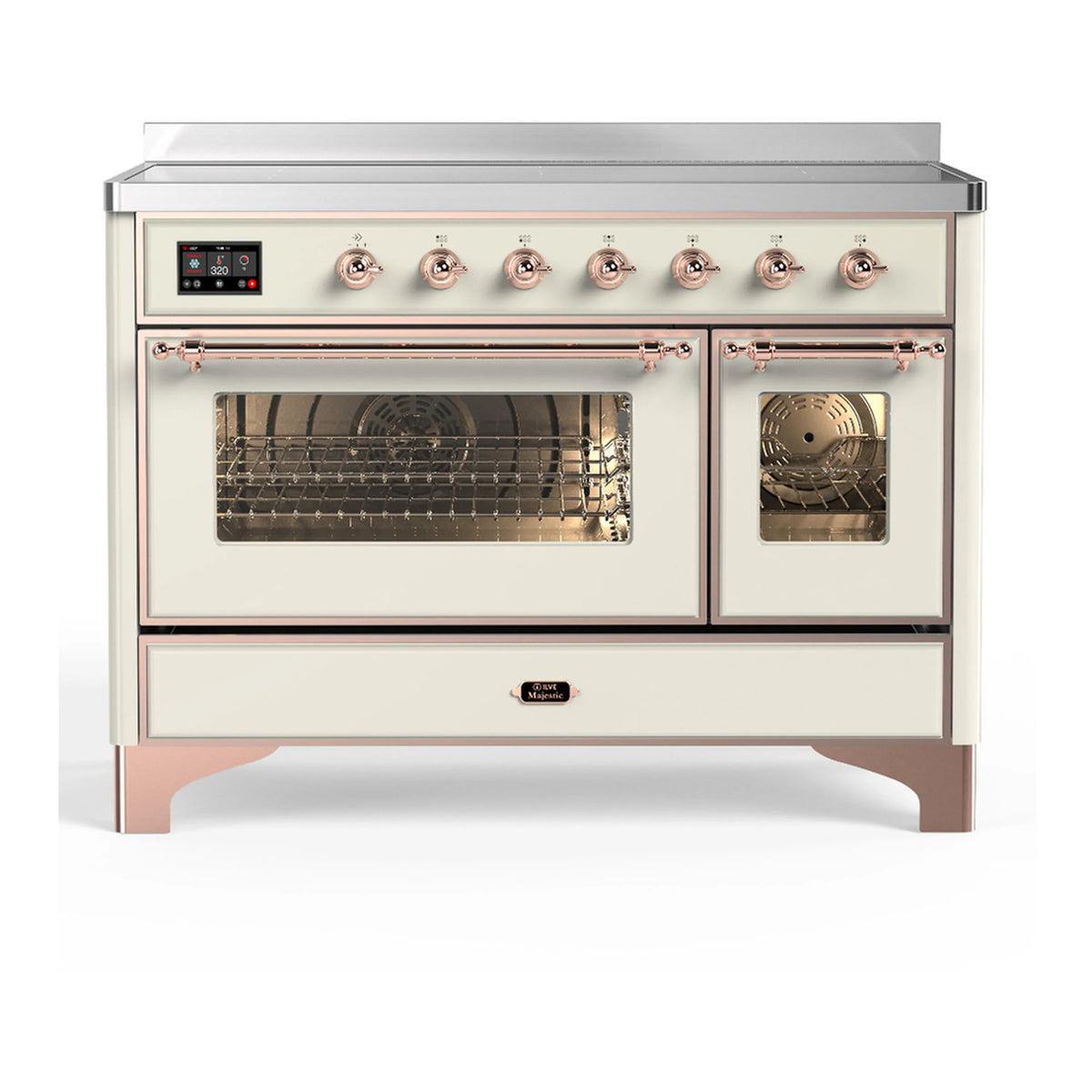 ILVE Majestic III 48-Inch Induction Range, 6 Elements, Triple Glass Door Electric Oven, Antique White with Copper Trim (UMIB48NR3AWP)