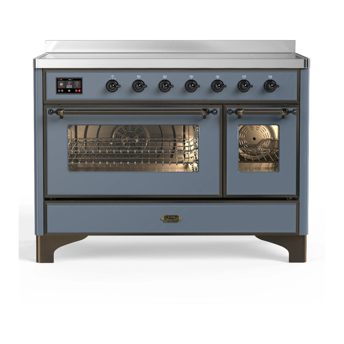 ILVE Majestic III 48-Inch Induction Range, 6 Elements, Triple Glass Door Electric Oven, Blue Grey with Burnished Trim (UMIB48NR3BGB)