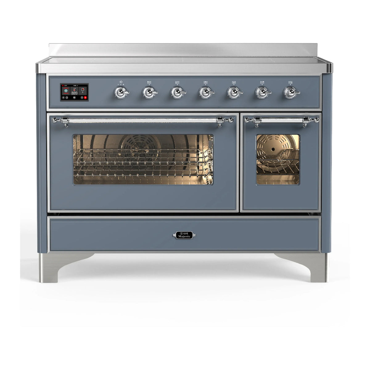 ILVE Majestic III 48-Inch Induction Range, 6 Elements, Triple Glass Door Electric Oven, Blue Grey with Chrome Trim (UMIB48NR3BGC)