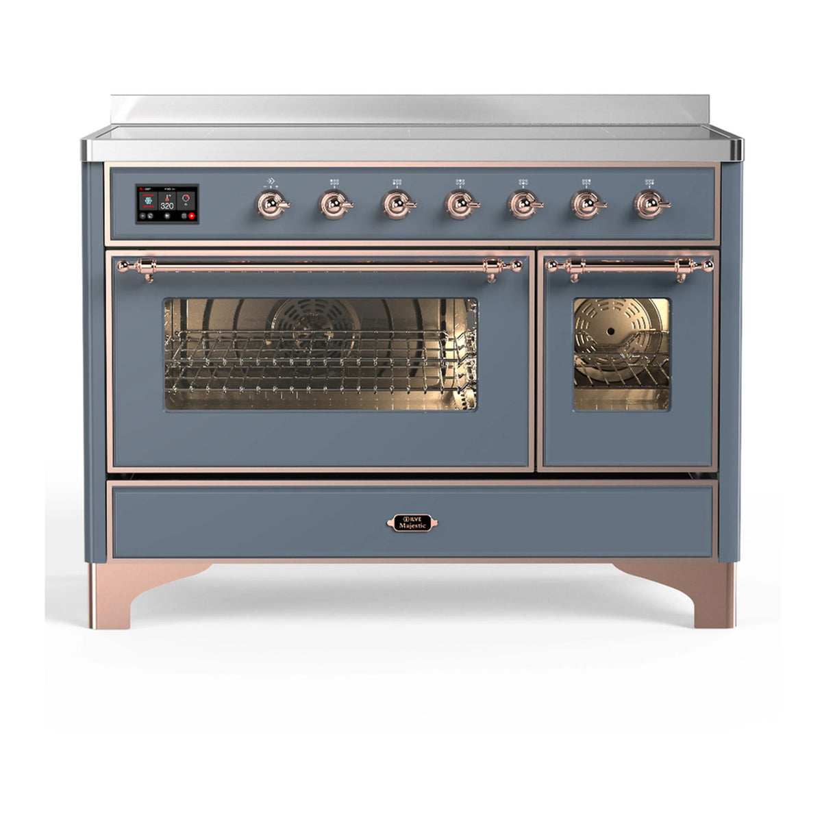 ILVE Majestic III 48-Inch Induction Range, 6 Elements, Triple Glass Door Electric Oven, Blue Grey with Copper Trim (UMIB48NR3BGP)