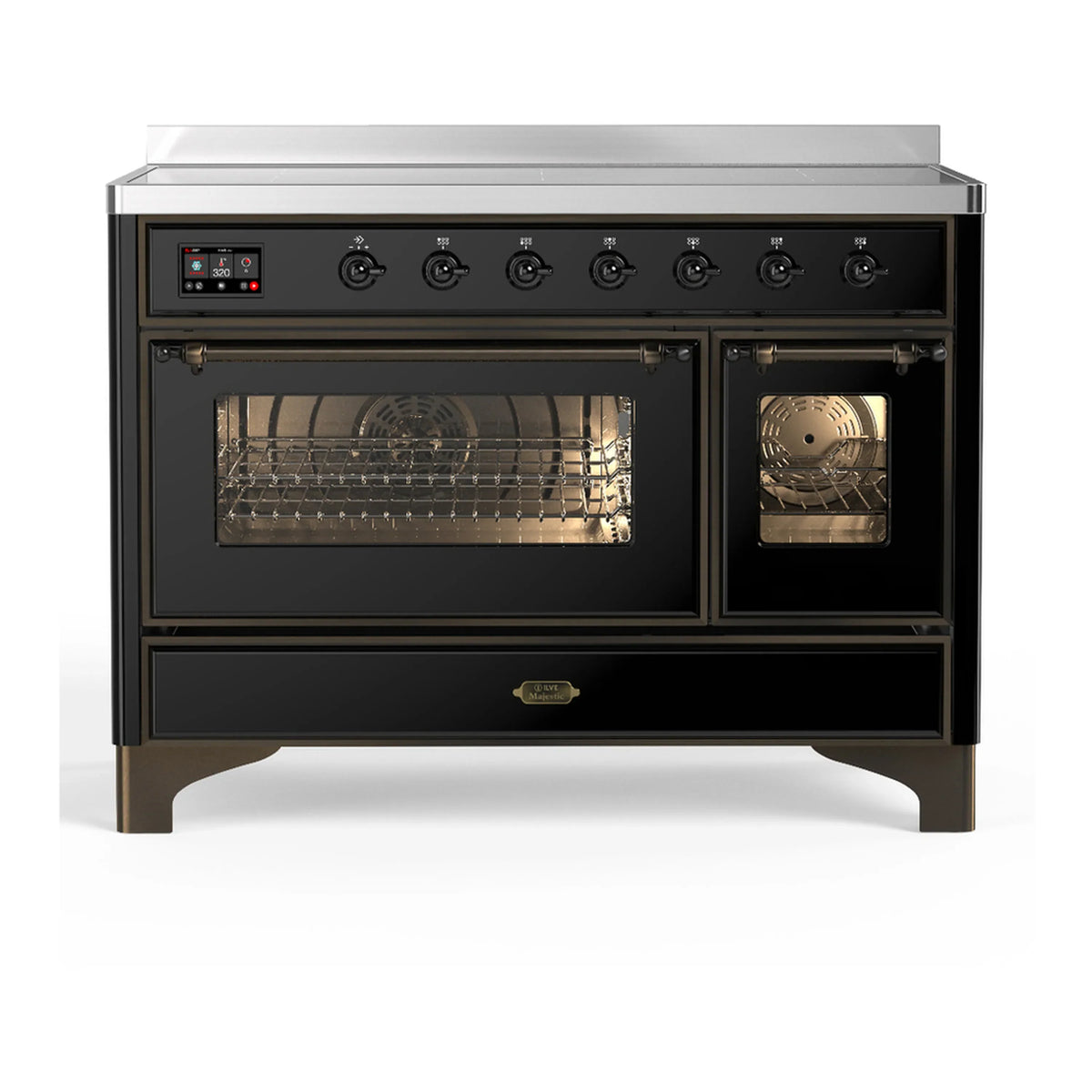 ILVE Majestic III 48-Inch Induction Range, 6 Elements, Triple Glass Door Electric Oven, Glossy Black with Burnished Trim (UMIB48NR3BKB)