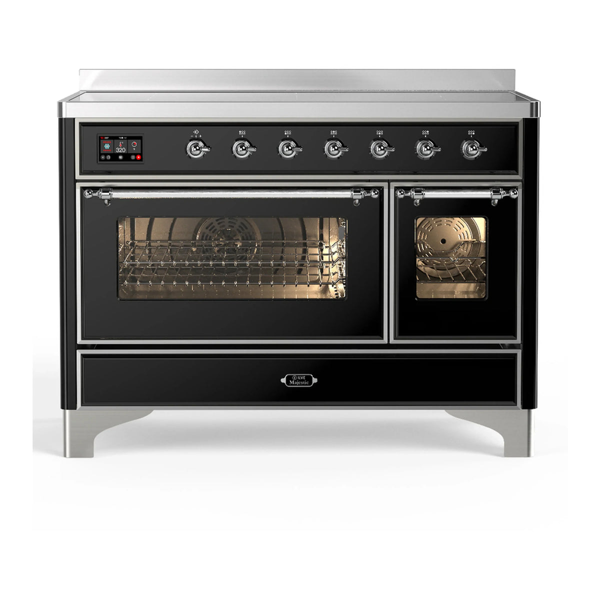 ILVE Majestic III 48-Inch Induction Range, 6 Elements, Triple Glass Door Electric Oven, Glossy Black with Chrome Trim (UMIB48NR3BKC)